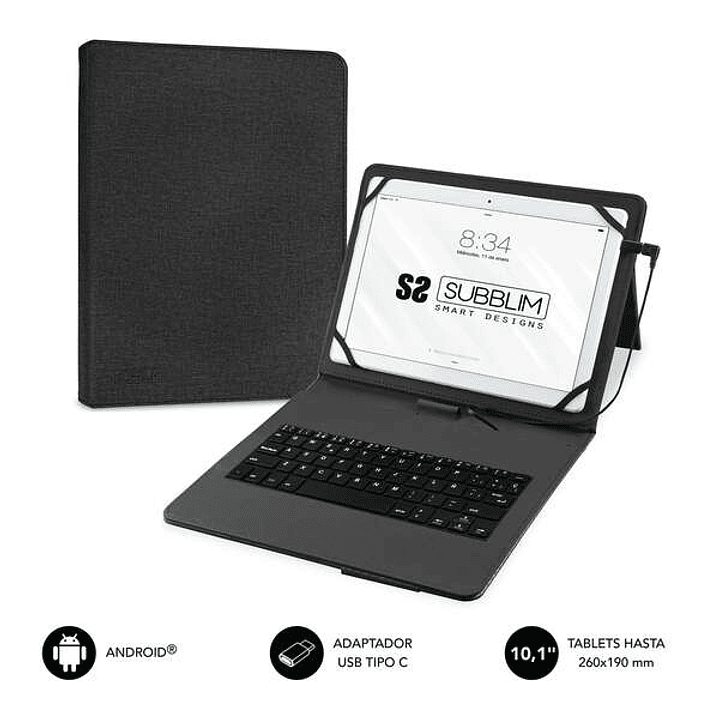 Subblim Keytab Pro USB - Teclado con Funda Universal para Tablets - Comodidad y Flexibilidad al Escribir - Angulo Ideal para Escribir o Ver Videos - A 1