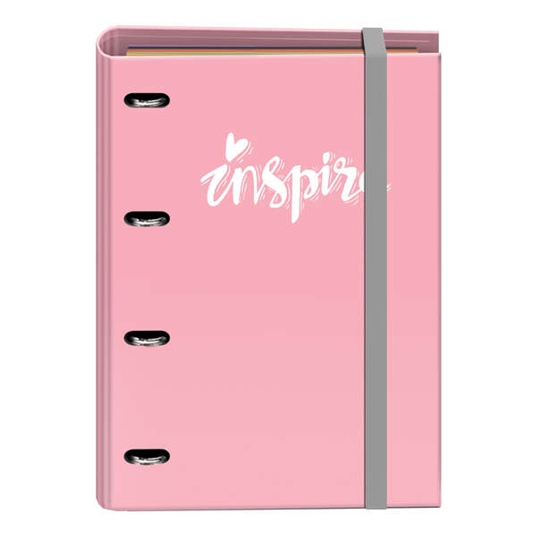 Dohe Serie Pastel Carpeta de 4 Anillas Formato A4 con Recambio de 100 Hojas - 4 Separadores de Colores - Cierre con Goma Elastica - Anillas de 35mm -  1