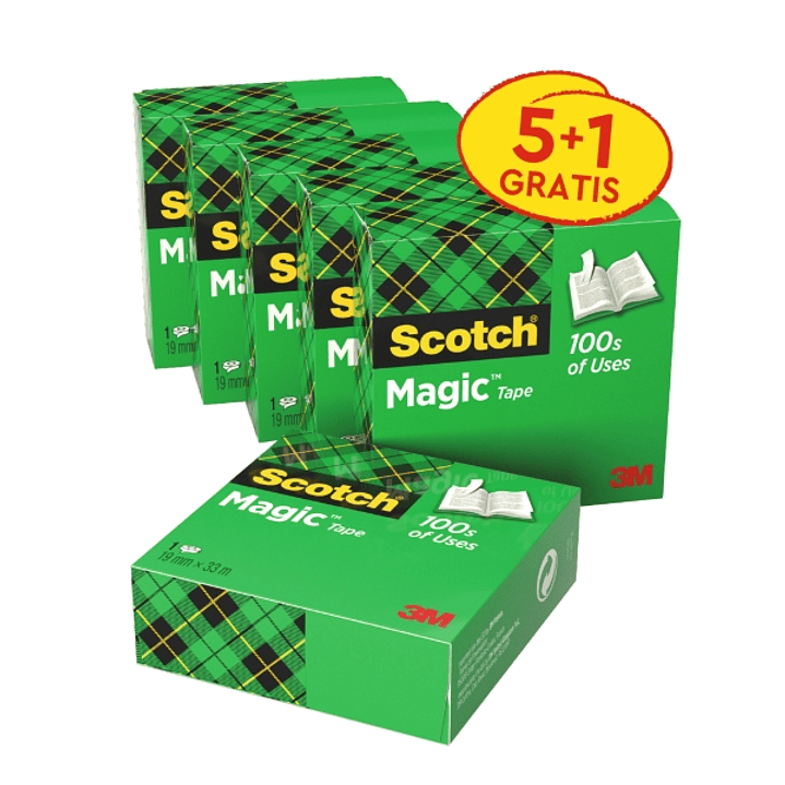 Scotch Magic Pack de 6 Cintas Adhesivas Invisible - 19mm x 33m - Promocion 5 + 1 Gratis - Color Transparente 1