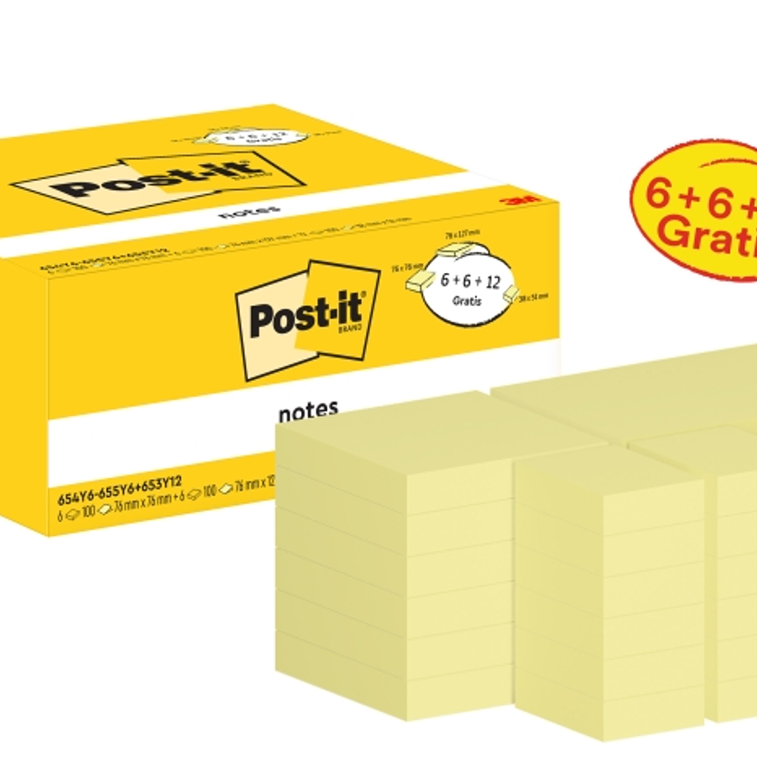 Post-It Pack de 24 Blocs de 100 Notas Adhesivas Reposicionables - Forma - 51x38mm - Color Amarillo Claro 1