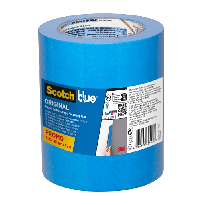 Scotchblue Original Pack de 3 Cintas de Enmascarar - 48mm x 55m - 100% PEFC - Multisuperficie - Color Azul 1