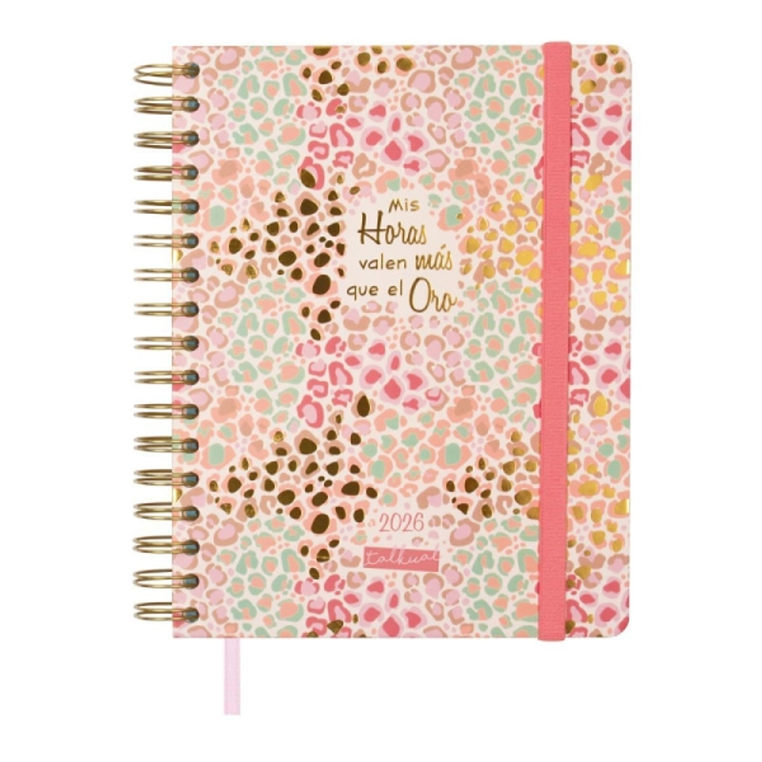 Finocam Talkual Agenda de Espiral - Anual 2026 - Tapa Dura - Cierre de Goma - Formato 1/4 - 155x217mm - 1 Dia por Pagina - Tematica de Estampado Oro 1