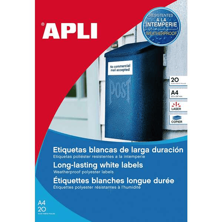 Apli Pack de 80 Etiquetas Permanentes 105x148mm - Fabricadas en Poliester - Cantos rectos - Resistentes a la Intemperie - Color Blanco 1