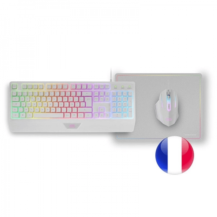 Mars Gaming MCP124 Combo Gaming 3en1 - Teclado H-Mech RGB - Raton Optico HUANO - Alfombrilla Nanotextil Rainbow - Compatibilidad Multiplataforma - Col 1