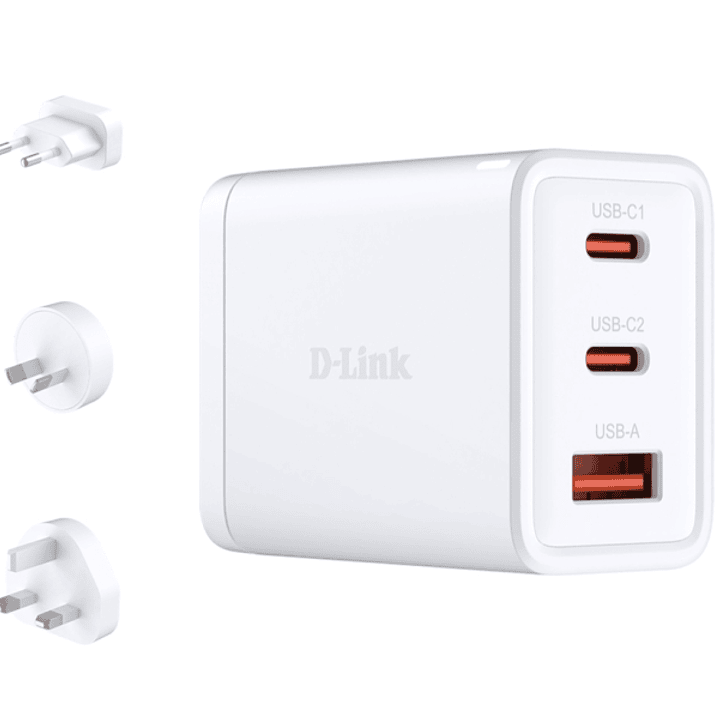 D-Link Cargador de Pared GaN de 65W - 2 USB-C y 1 USB-A - Conectores Intercambiables - Color Blanco 1
