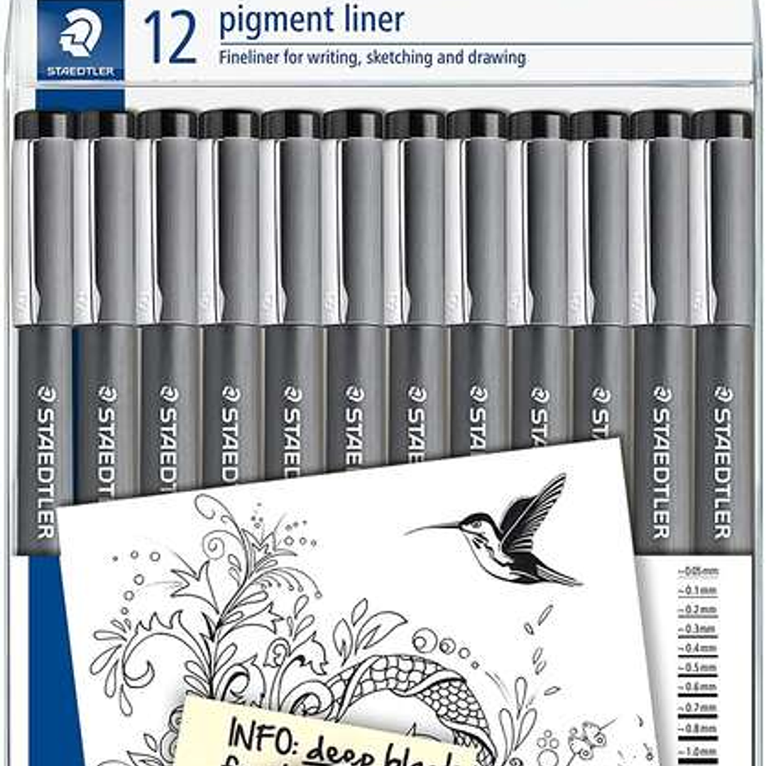 Staedtler Pigment Liner 308 Pack de 12 Rotuladores Calibrados - Tamaños de Puntas Surtidos - Color Negro 1