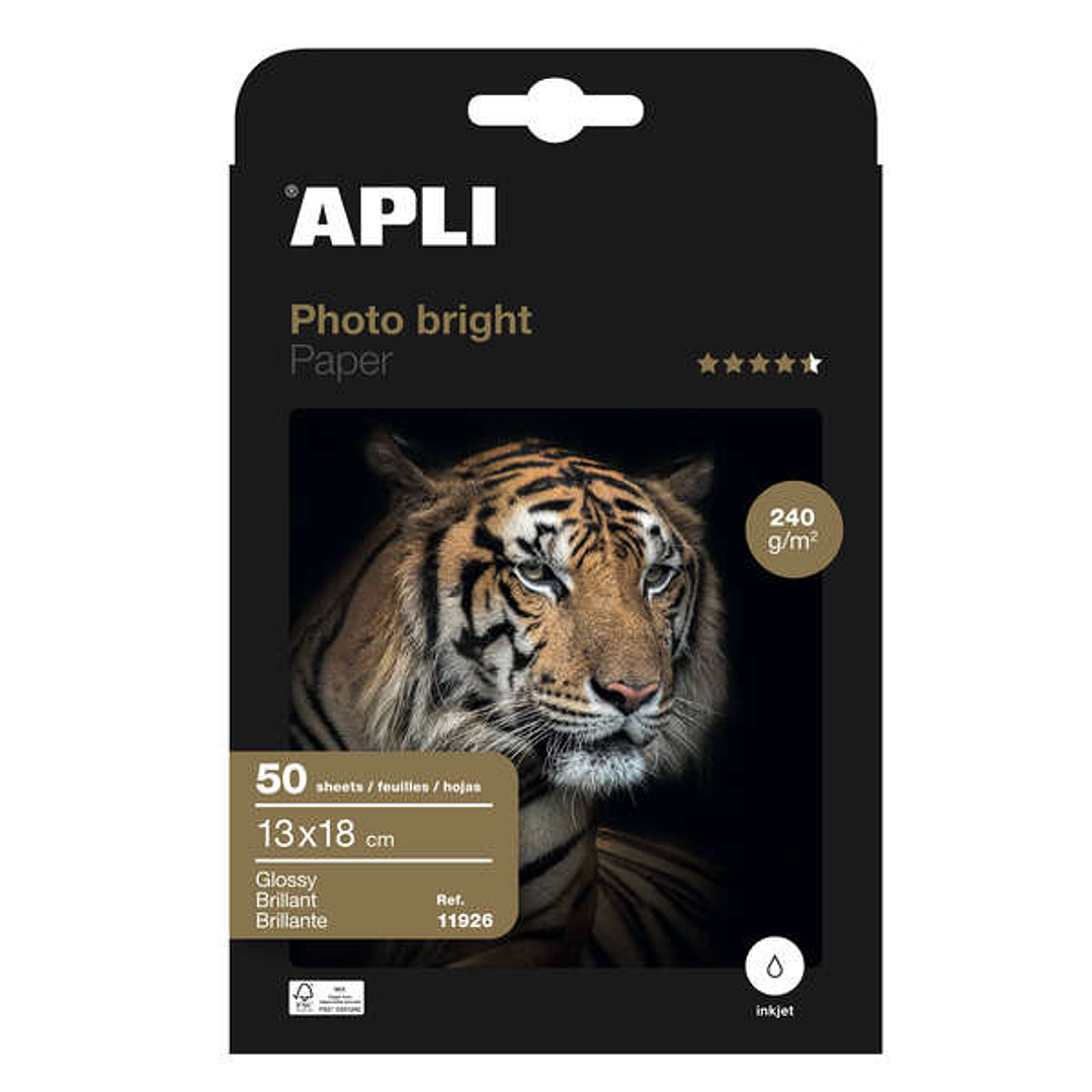 Apli Papel Fotografico Photobright 13 x 18 cm 240g 50 Hojas 1