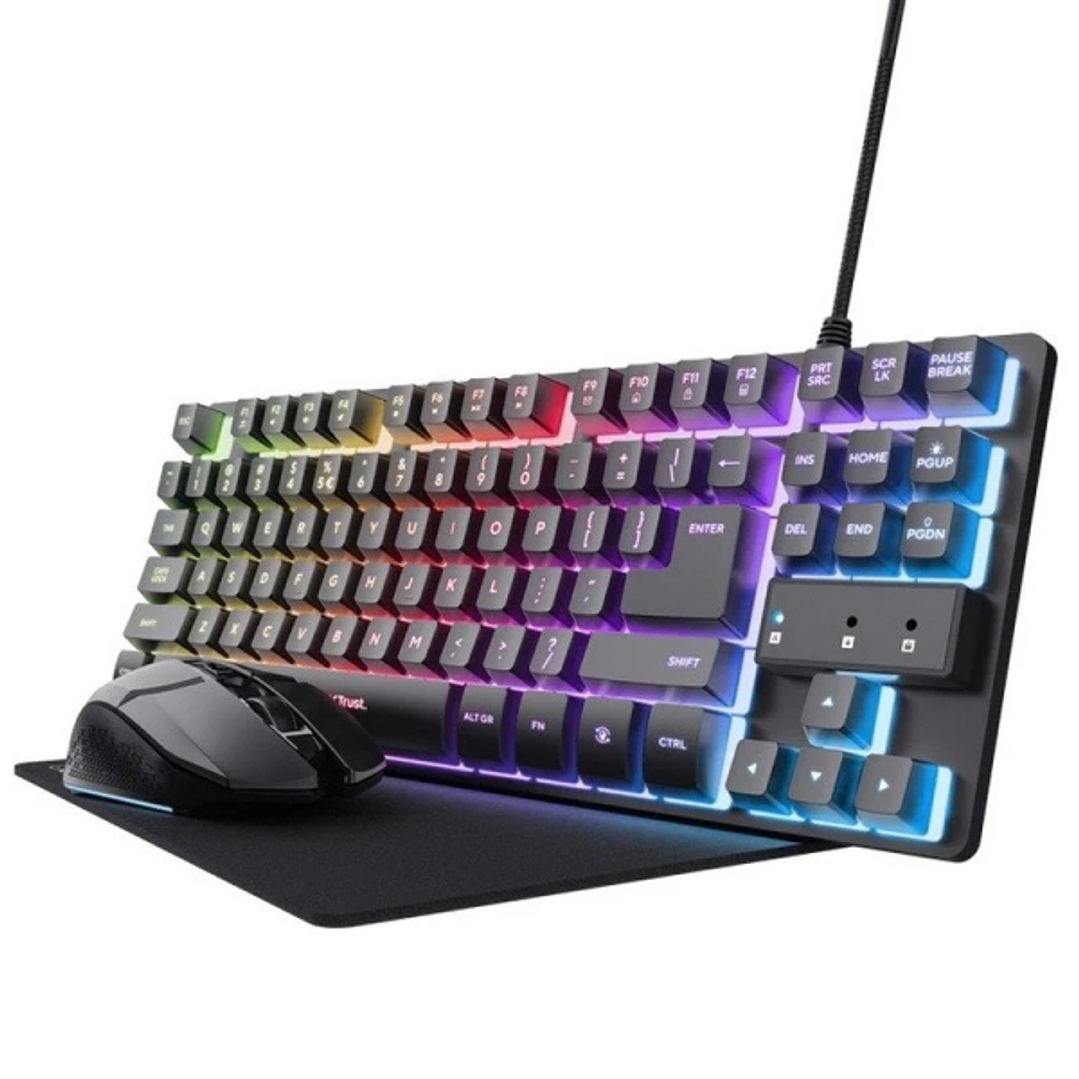 Trust GXT 794 Pack Gaming Teclado Thado TKL Iluminacion RGB + Raton Felox Inalambrico 4800dpi Iluminacion RGB + Alfombrilla - Color Negro 1
