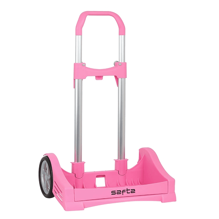 Safta Evolution Carro Portamochilas- Sujecion Universal - Ruedas de 14cm Antivibracion - Aluminio/PP - 40x85x28cm - Color Rosa 1