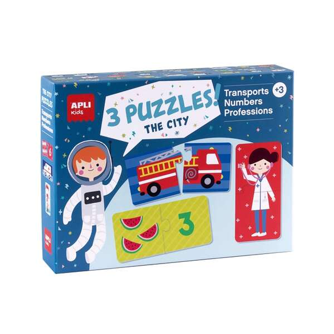 Apli Set de 3 Puzzles: Transporte, Profesiones y Numeros - 24 Piezas por Puzzle, 72 Piezas Total - Recomendado para Niños a partir de 3 Años 1
