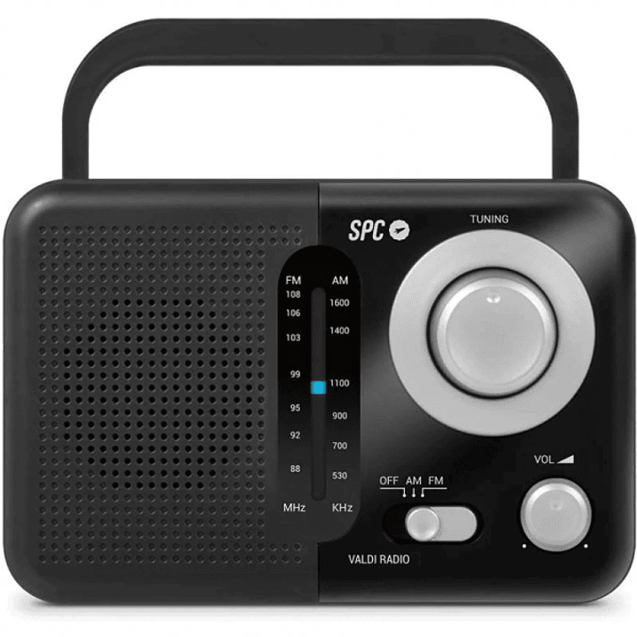 SPC Valdi Radio Portatil Analogica FM/AM 0.8W - Asa de Transporte - Entrada Jack 3.5mm - Antena Telescopica - Alimentacion AC y Pilas - Color Negro 1