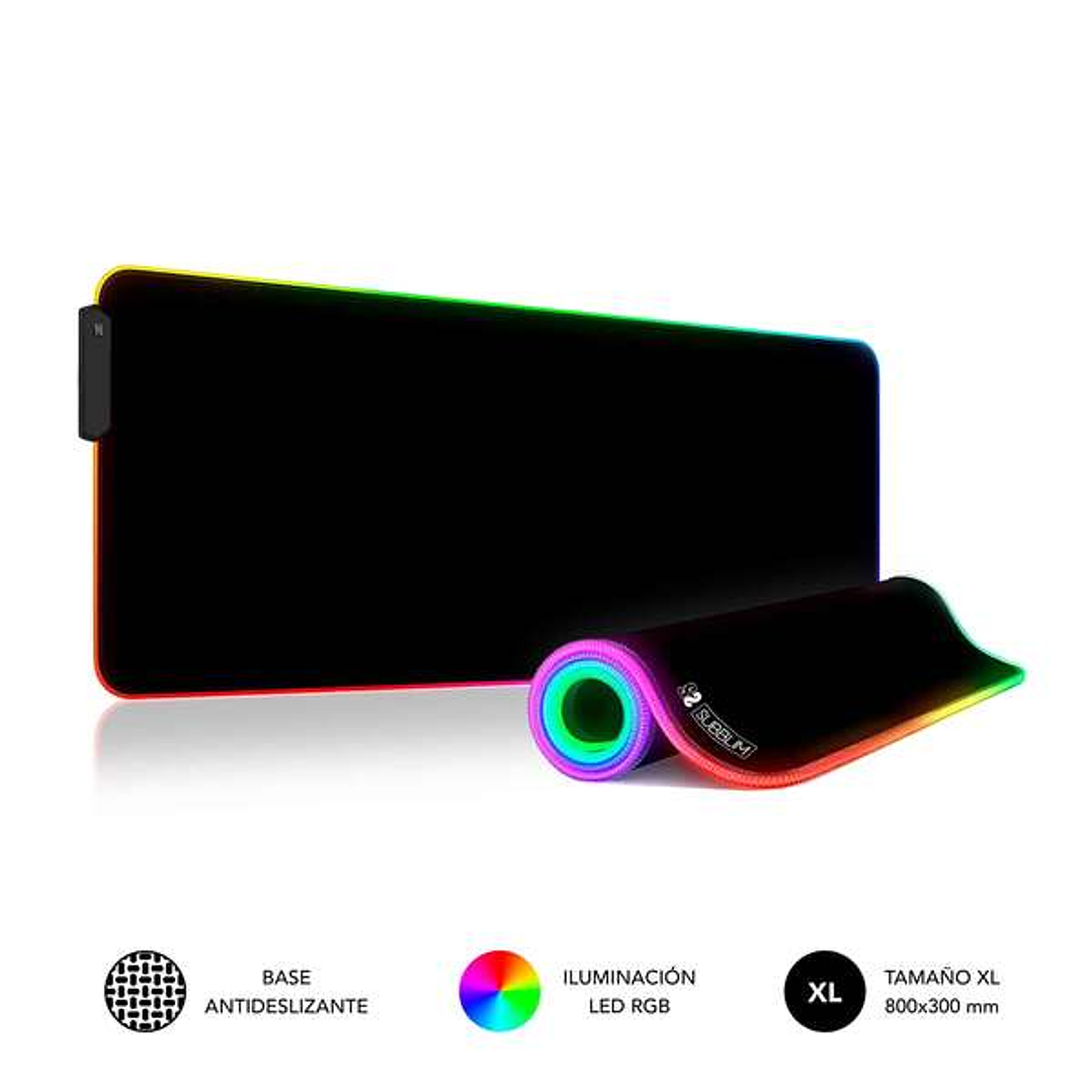 Subblim Alfombrilla LED Rgb Extra Grande 800x300x4mm - Espacio Holgado para Raton y Teclado - 9 Colores y 3 Efectos de Iluminacion - Bordes Cosidos Du 1