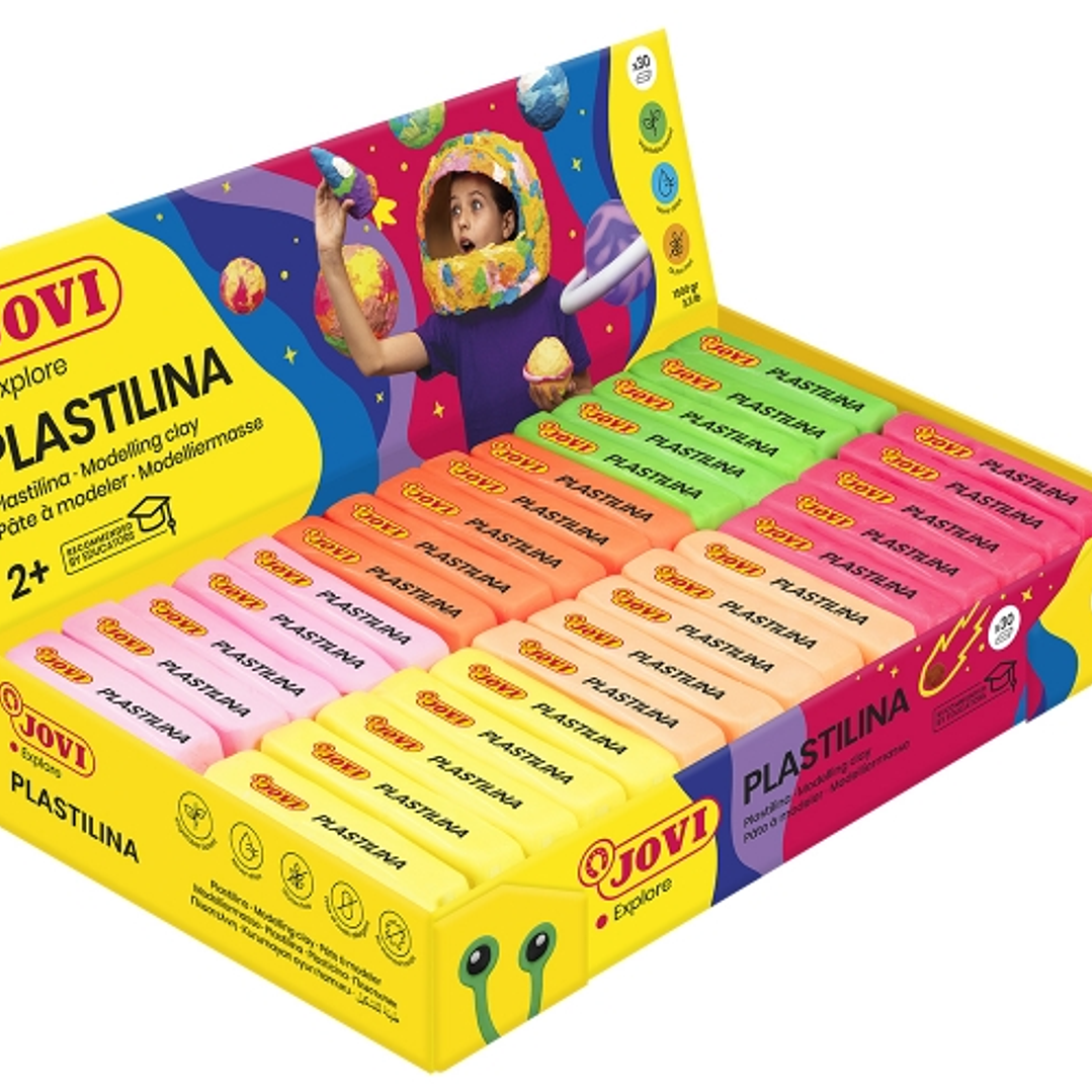 Jovi Expositor de 30 Pastillas de Plastilina 50gr - Colores Neon - 100% Vegetal - Muy Moldeable - No Se Seca - Mezclables - Color Surtido 1