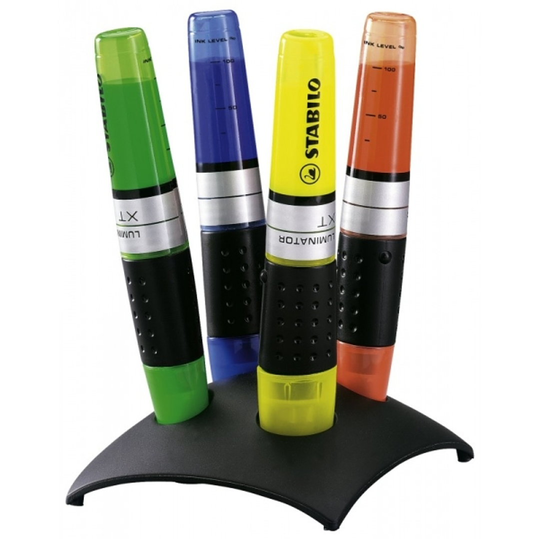 Stabilo Luminator Set de Escritorio con 4 Marcadores Fluorescentes - Mayor Suministro de Tinta - Zona de Agarre - Trazo entre 2 y 5mm - Colores Verde, 1