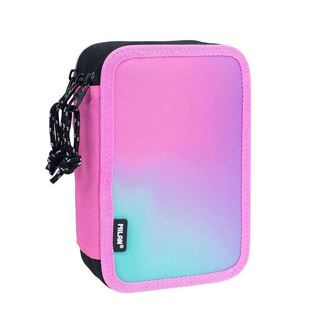 Milan Sunset Plumier de 3 Pisos con Goma de Borrar, Sacapuntas, Lapiz, 3 Boligrafos Capsule, Regla, 12 Lapices de Colores, 6 Lapices de Colores Metali 1