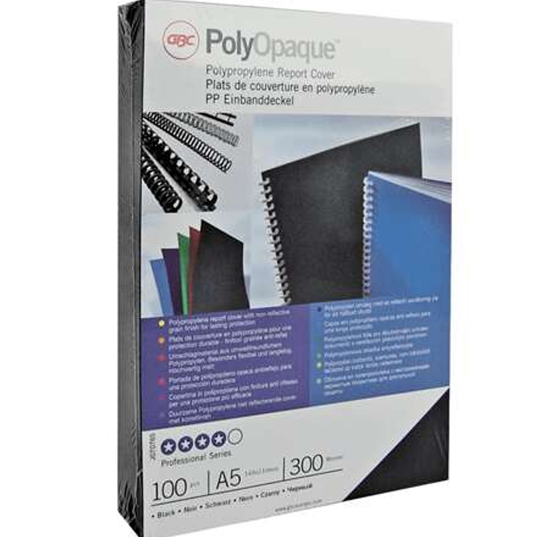 GBC PolyOpaque Pack de 100 Portadas de Encuadernar A4 - 300 Micras - Color Negro 1