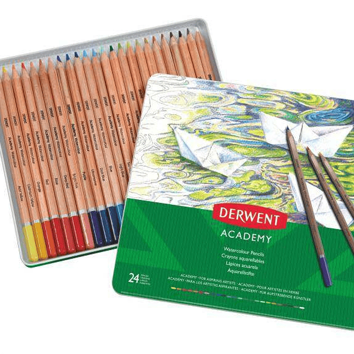 Derwent Academy Pack de 24 Lapices Acuarelables - Flexibilidad de la Acuarela - Cuerpos de Madera Natural - Faciles de Usar - Pigmentos de Calidad - M 1