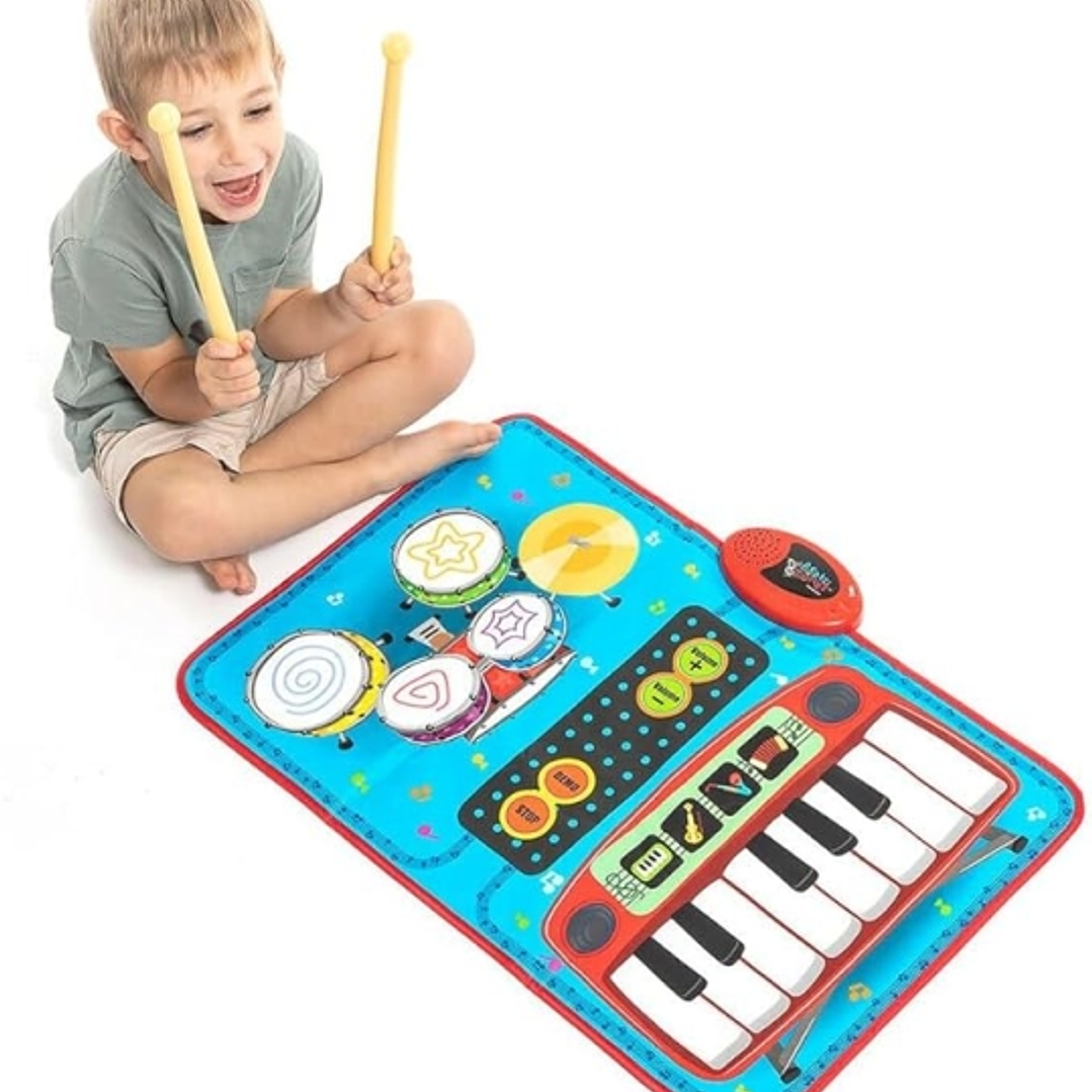 Innovagoods Beats'n'Tunes Tapete Musical 2 en 1 - Teclado con 4 Instrumentos - Bateria con Tambores y Platillos - Antideslizante - 70.5x45.5x2.5cm - C 1