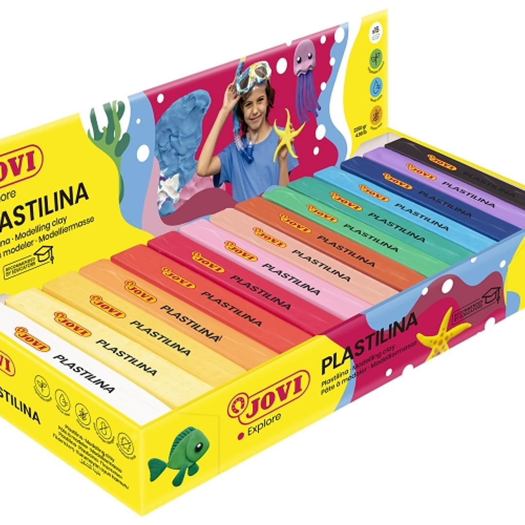 Jovi Expositor de 15 Pastillas de Plastilina 150gr - Muy Moldeable - No Se Seca - Sin Gluten - Colores Surtidos 1