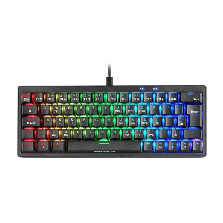 Mars Gaming MKMINIPRO Teclado Compacto Hibrido H-Mech - Switch SKN Amarillo - Disposicion Francesa AZERTY FR - Iluminacion RGB Chroma - 300x114x42mm - 1