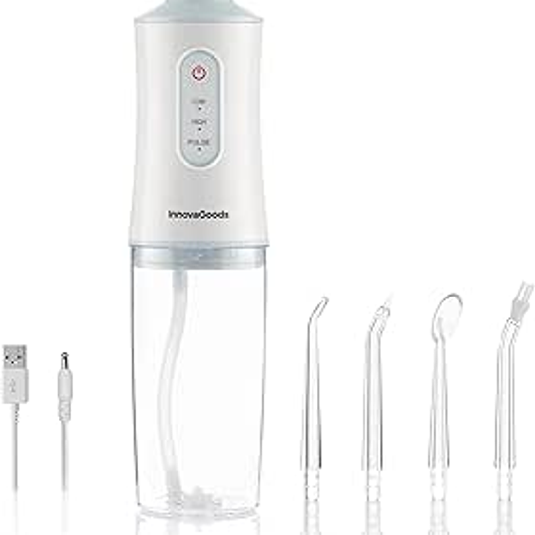 Innovagoods Denter Irrigador Dental Inalambrico - Potencia 4W - Presion 110psi - Bateria 2000mAh - Deposito de 220ml - IPX6 - Recargable - 6x21.3cm -  1