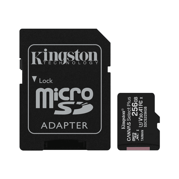 Kingston Tarjeta Micro SDXC 256GB Clase 10 100MB/s Canvas Select Plus + Adaptador SD 1