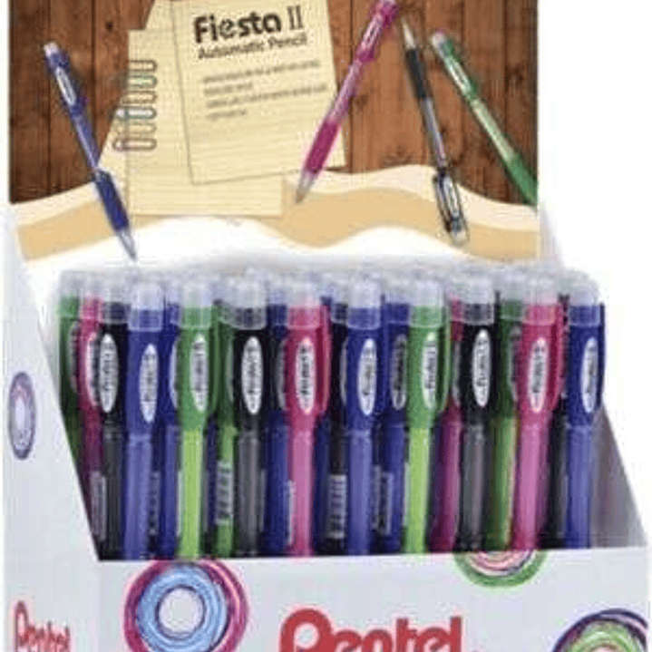 Pentel Fiesta II Expositor de 36 Portaminas HB 0.7mm con Goma - Incluye 2 Recargas - Grip de Goma - Diseño Ergonomico - Colores Surtidos 1