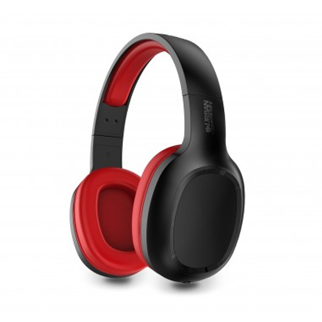 Urban Factory Movee Auriculares Supraaurales de Diadema - Bluetooth 5.1 - Recargables - Color Negro / Rojo 1