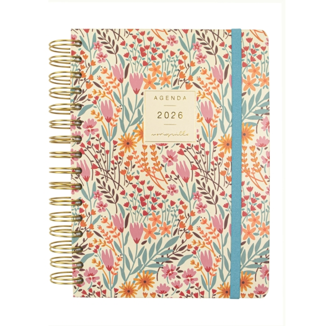 Finocam Moniquilla Agenda de Espiral - Anual 2026 - Planificador - Cierre de Goma - Formato E10 - 155X212mm - 1 Dia por Pagina - Tematica de Flores 1