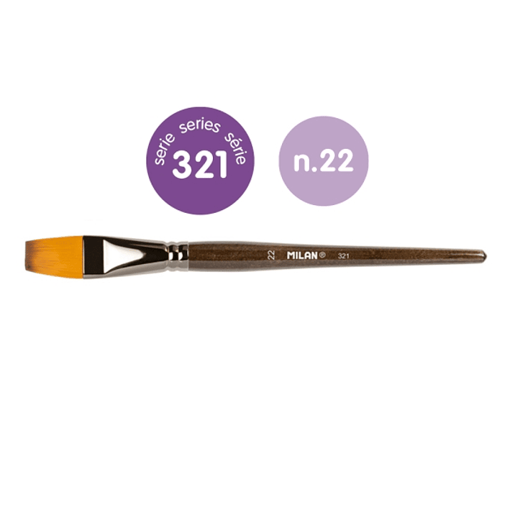 Milan 321 Pack de 2 Pinceles Planos Numero 22 - Bolsa con Colgador - Pelo Sintetico - Color Madera Oscuro 1