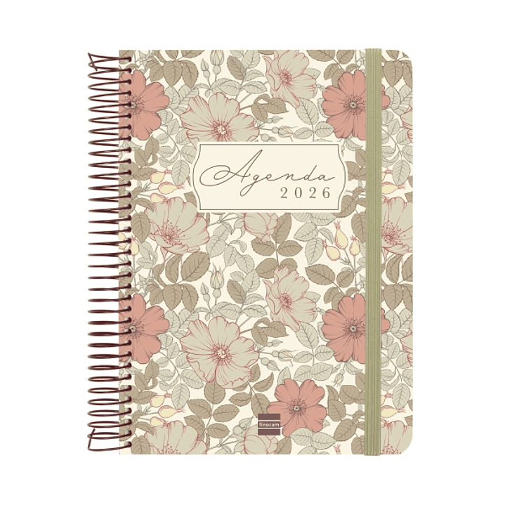 Finocam Cloe Agenda de Espiral - Anual 2026 - Planificador - Cierre de Goma - Formato E10 - 175x28x214mm - 1 Dia por Pagina - Color Marron 1