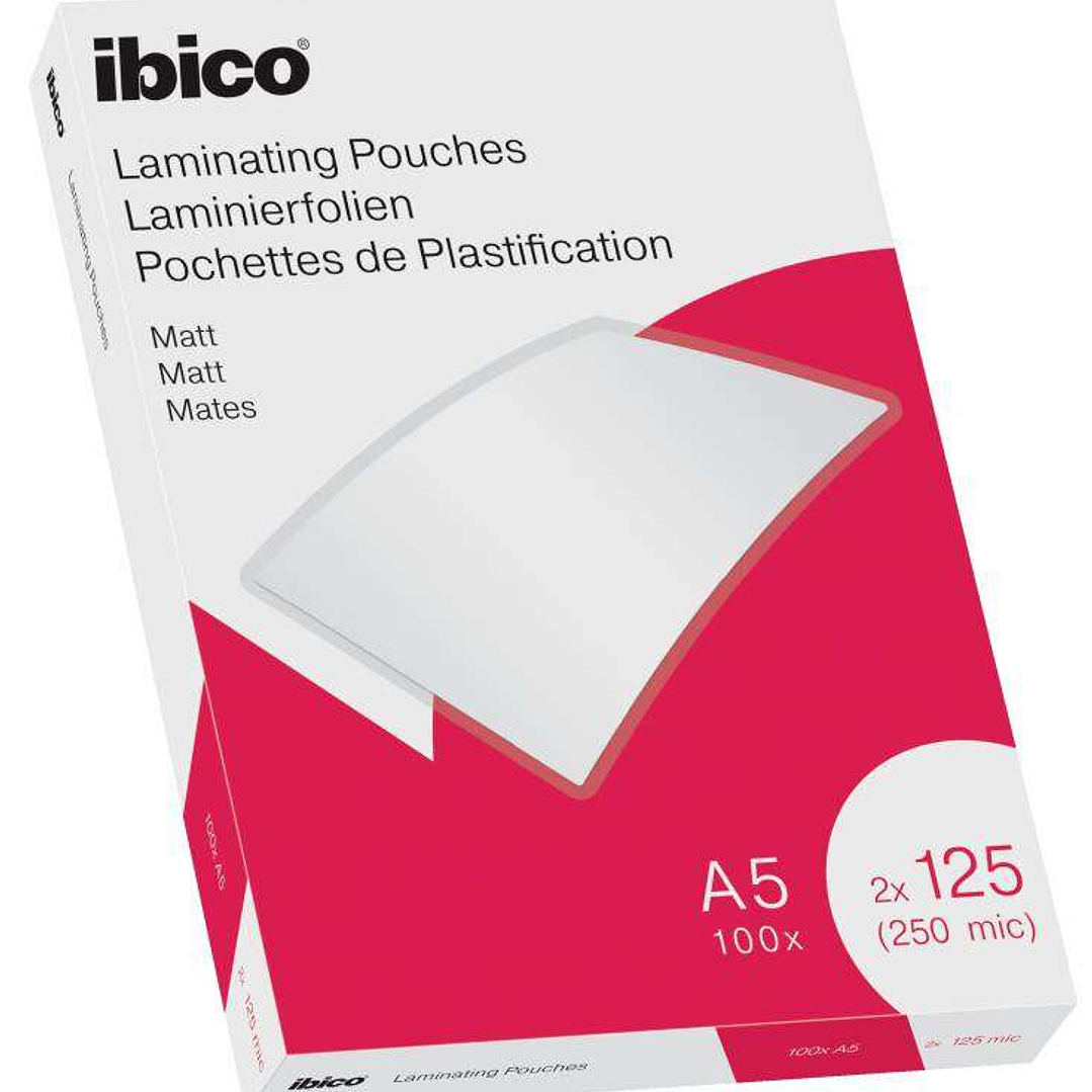Ibico Caja de 100 Laminas de Plastificar Mate A5 125 Micras - Superficie Mate - Plastifica Papel, Fotos, Tarjetas de Visita - Transparente 1