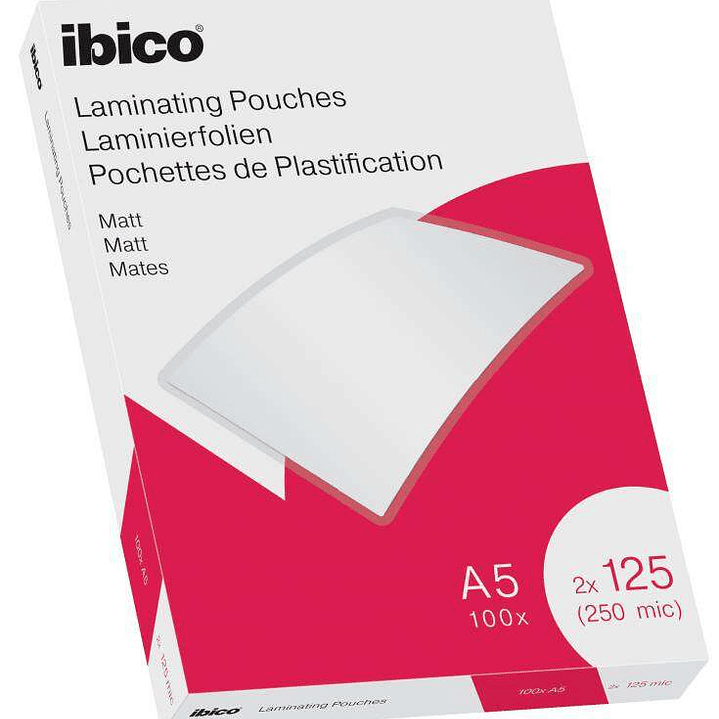 Ibico Caja de 100 Laminas de Plastificar Mate A5 125 Micras - Superficie Mate - Plastifica Papel, Fotos, Tarjetas de Visita - Transparente 1