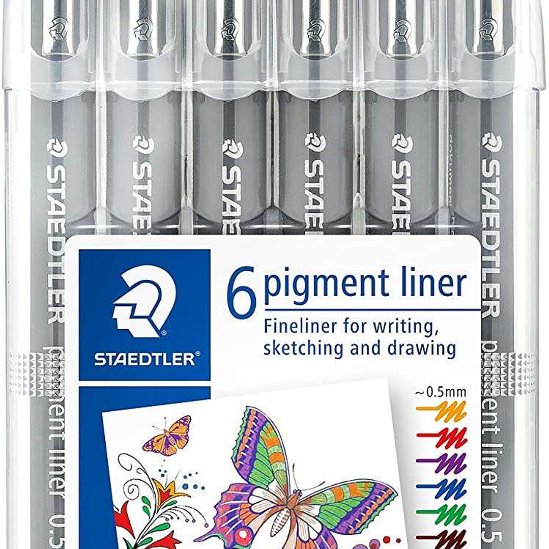 Staedtler Pigment Liner 308 Pack de 6 Rotuladores Calibrados - Trazo 0.5mm - Secado Rapido - Colores Surtidos 1