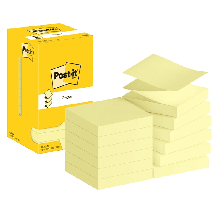Post-It Pack de 12 Blocs de 100 Z-Notas Adhesivas Reposicionables - Forma Cuadrada - 76x76mm - Color Amarillo Claro 1