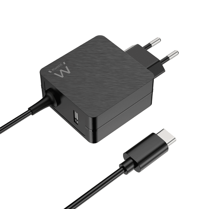 Ewent Cargador de Pared USB-C de 45W - Power Delivery - USB-A Extra - Cable de 1.5m - Proteccion Electrica - Color Negro 1
