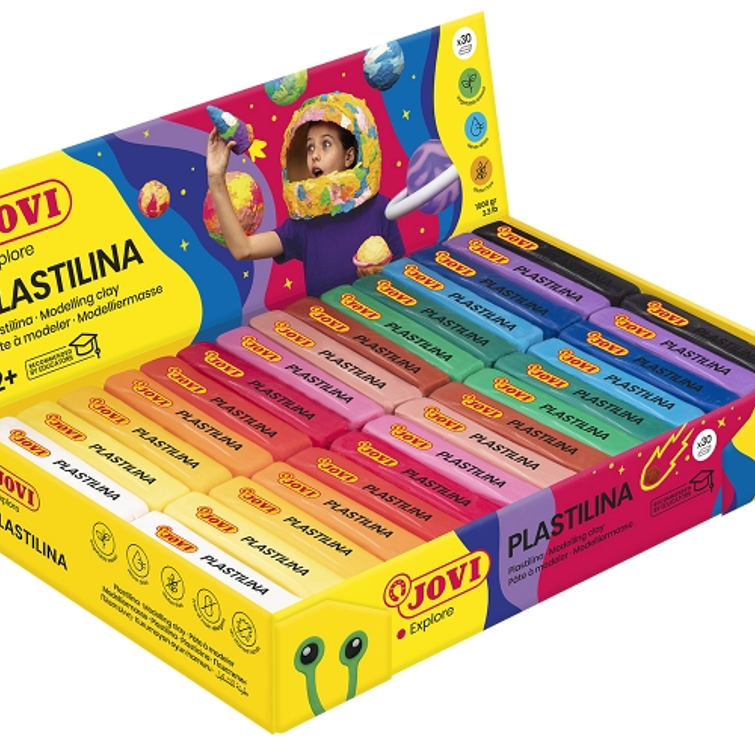 Jovi Expositor de 30 Pastillas de Plastilina 50gr - 100% Vegetal - Muy Moldeable - No Se Seca - Colores Mezclables - Colores Surtidos 1
