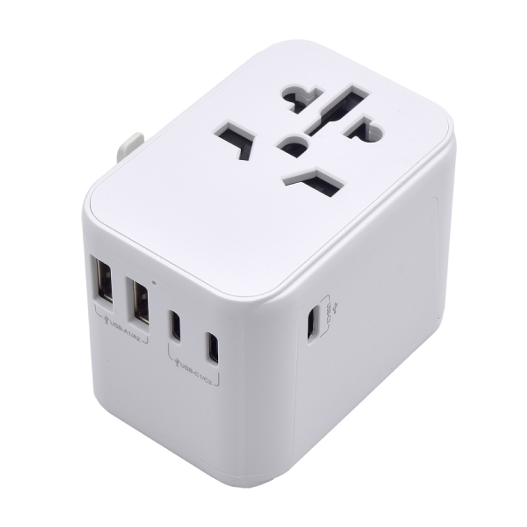 Ewent Adaptador de Viaje Universal - Conexiones para Europa (Schuko), USA, UK, Australia - 2xUSB-A - 3xUSB-C - Color Blanco 1