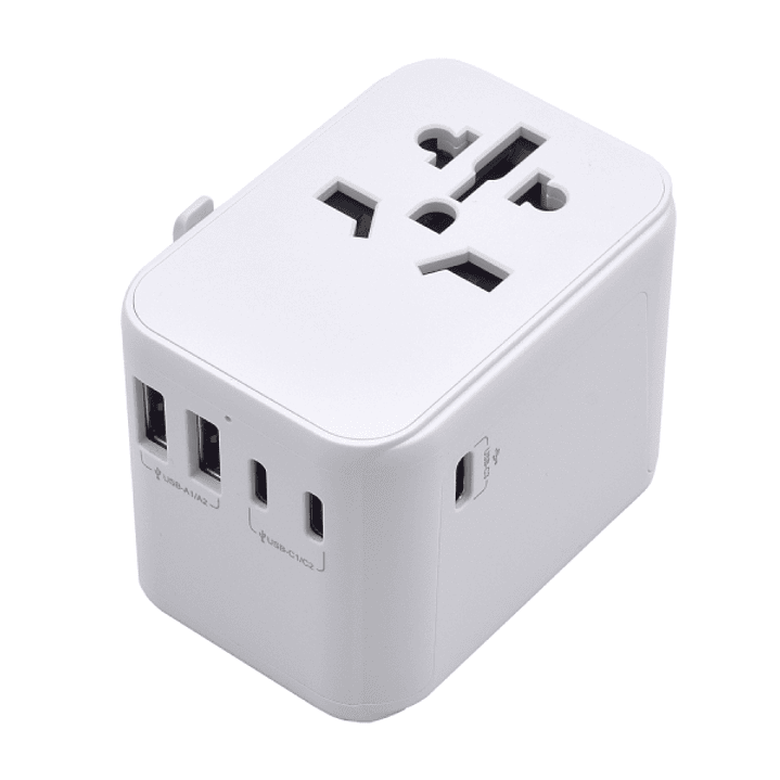 Ewent Adaptador de Viaje Universal - Conexiones para Europa (Schuko), USA, UK, Australia - 2xUSB-A - 3xUSB-C - Color Blanco 1