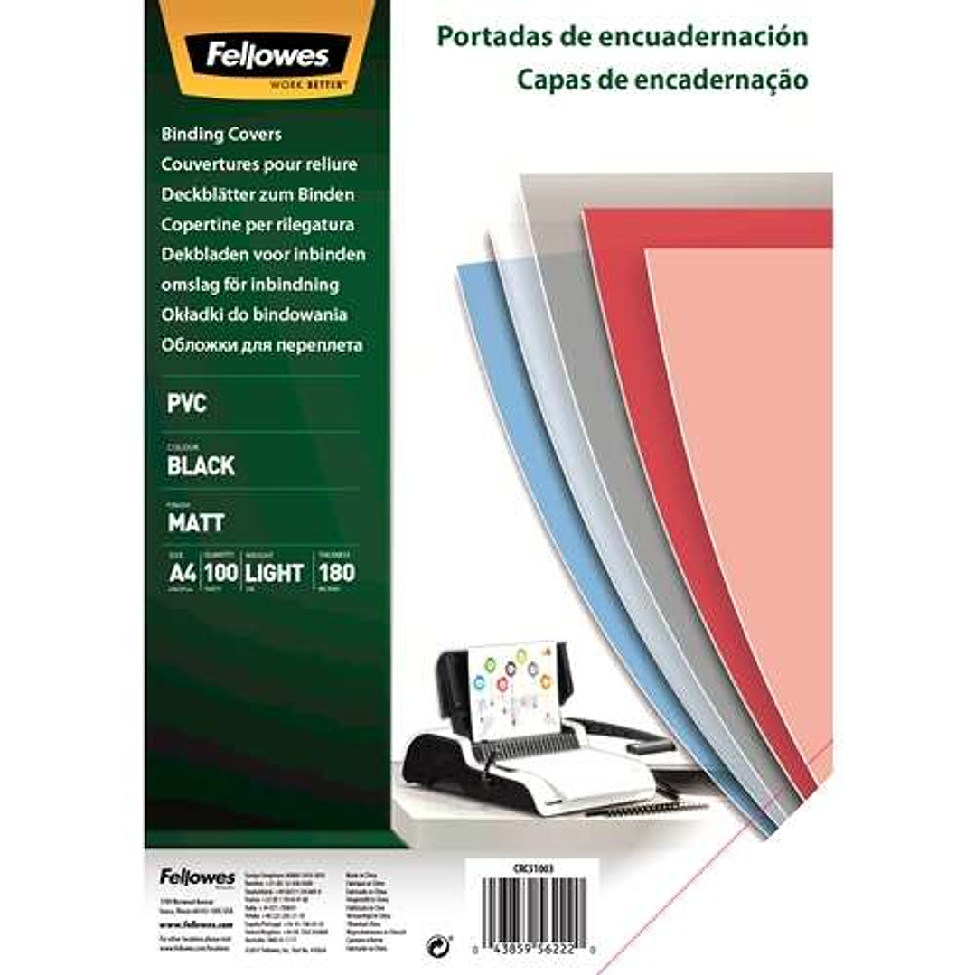 Fellowes Pack de 100 Portadas para Encuadernar de PVC A4 - 180 Micras - Acabado de Calidad - Color Negro 1
