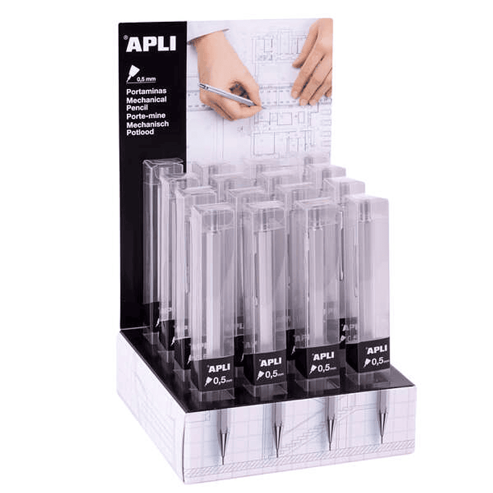 Apli Portaminas Metalicos - 0.5mm - Textura Soft - Forma Hexagonal - Capuchon de Metal - Goma de Borrar - 16 Unidades 1