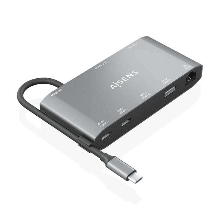 Aisens USB-C Dock 8 en 1 - USB-C a 1xHDMI - 1xVGA - 1xRJ45 - 2xUSB-A - 2xUSB-C 5G - 1xUSB-C PD - 20cm - Color Gris 1