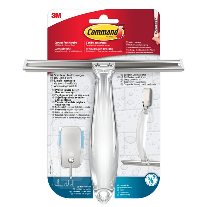 Command Limpiamamparas con Gancho - Acero Inoxidable - Incluye 2 Tiras Adhesivas para Aseo - Color Niquel Satinado 1