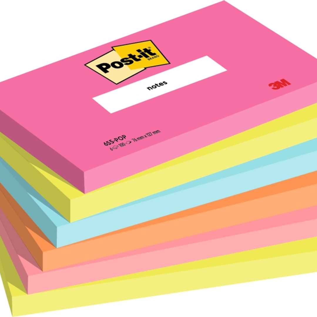 Post-It Pack de 6 Blocs de 100 Notas Adhesivas Reposicionables - Forma Rectangular - 127x76mm - Colores Surtidos 1