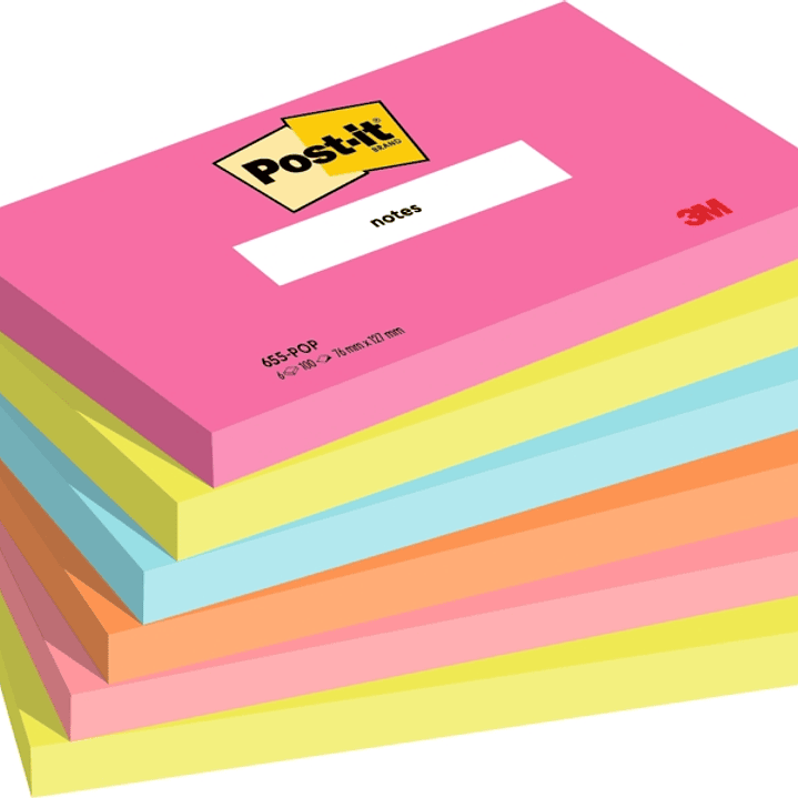Post-It Pack de 6 Blocs de 100 Notas Adhesivas Reposicionables - Forma Rectangular - 127x76mm - Colores Surtidos 1