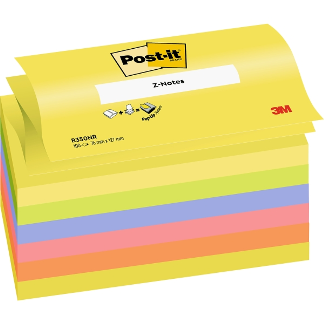 Post-It Pack de 6 Blocs de 100 Z-Notas Adhesivas Reposicionables - Forma Rectangular - 76x127mm - Colores Surtidos 1