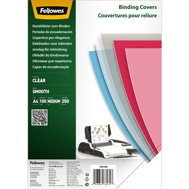 Fellowes Pack de 100 Portadas de Polietileno Transparentes para Documentos A4 - Grosor de 250 Micras - Ideal para Encuadernadoras de Espiral o Canutil 1