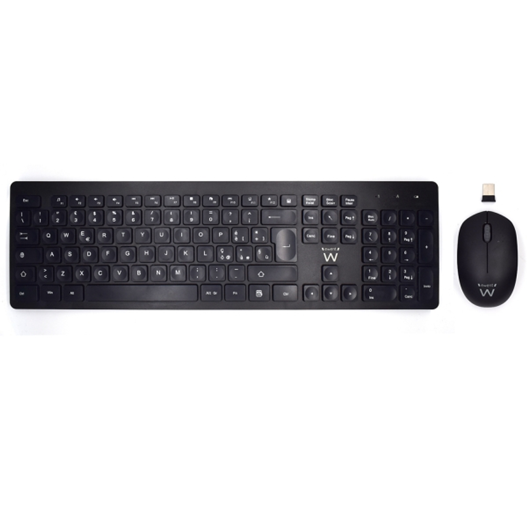 Ewent Pack Teclado + Raton Inalambricos - Receptor USB-A 2.4Hz - 1000dpi - Disposicion Italiana QWERTY IT - Incluye Pilas AA/AAA - Teclas Concavas - C 1