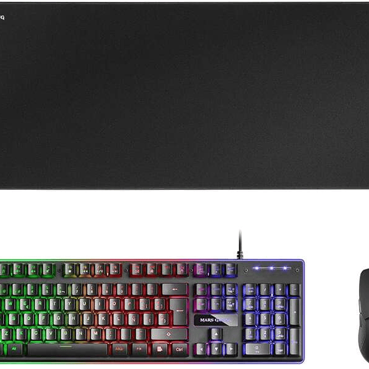 Mars Gaming Pack Premium 3 en 1 Teclado hibrido H-MECH, Raton Ultra Ligero 10K y Alfombrilla XXL - Compatibilidad Universal - Tecnologia H-MECH - Ilum 1