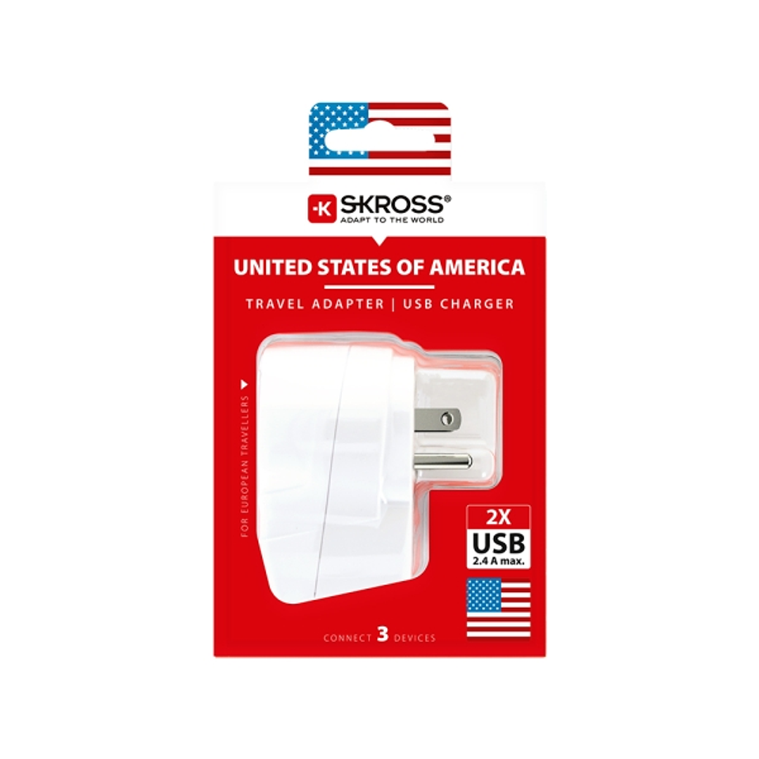Skross Adaptador de Viaje de Europa a Estados Unidos con 2 USB-A - Color Blanco 1